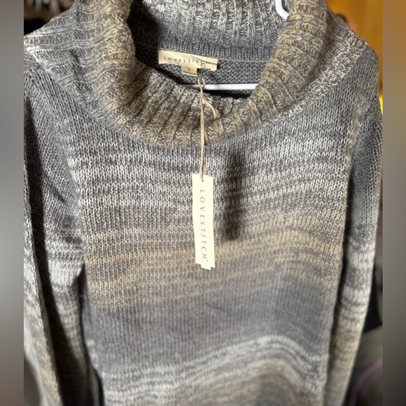 Lovestitch Women’s Ombre Cowl Neck Chunky Knit Sweater Gray Beige – Size L - Picture 5 of 8